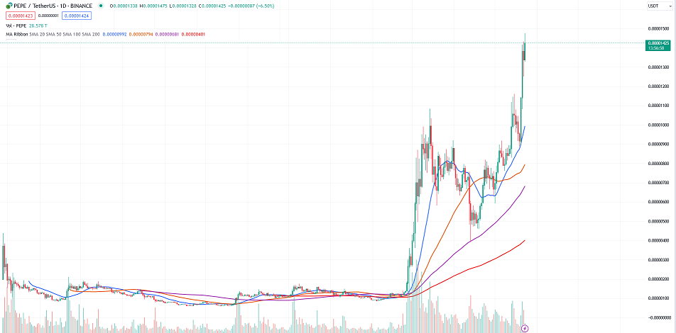 pepe daily price chart 05.23.2024